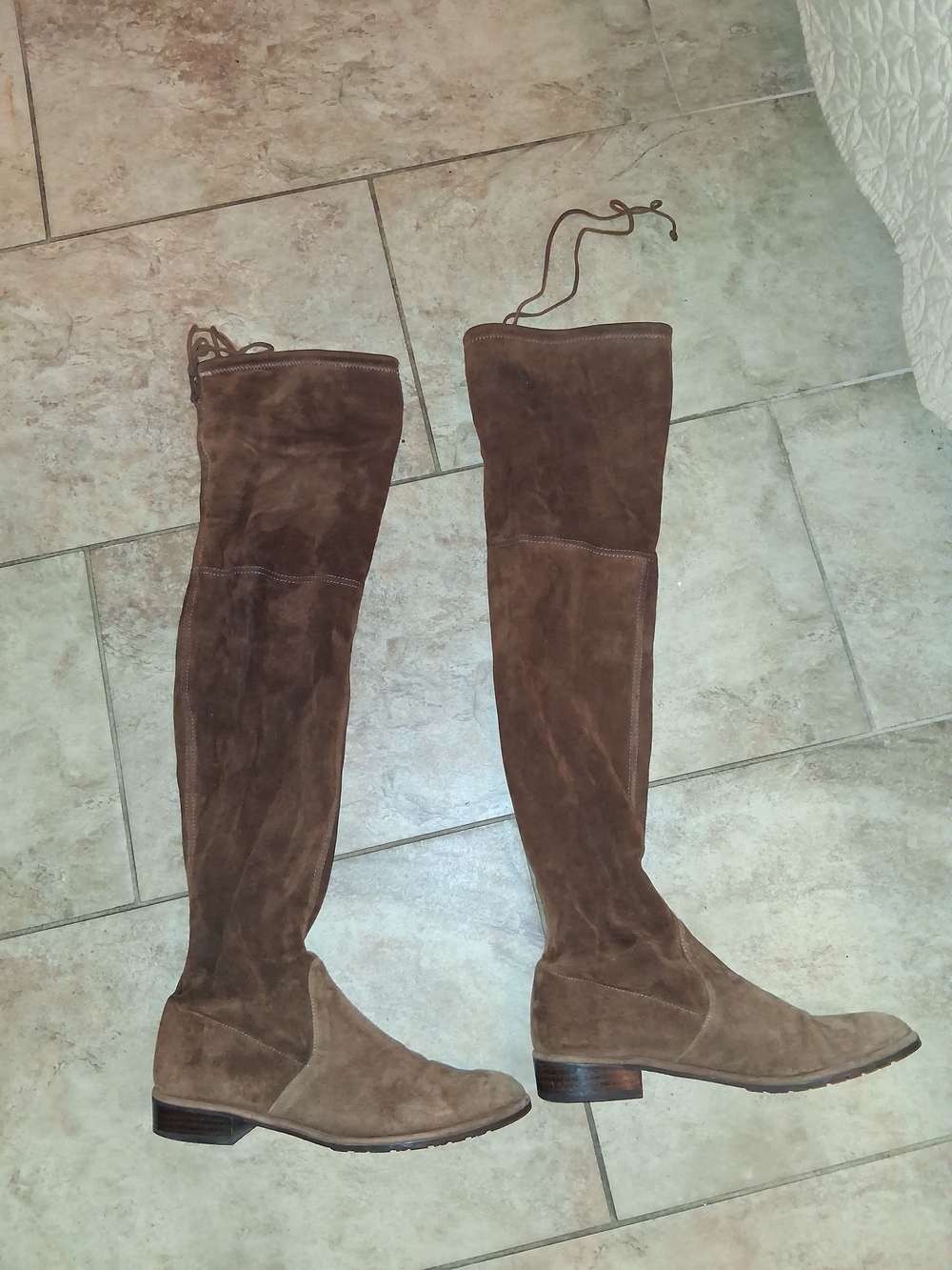 Stuart Weitzman Lowland  Brown Suede Over-the-Knee Lace-Up Boots